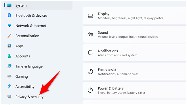 Click "Privacy & Security" in Settings.