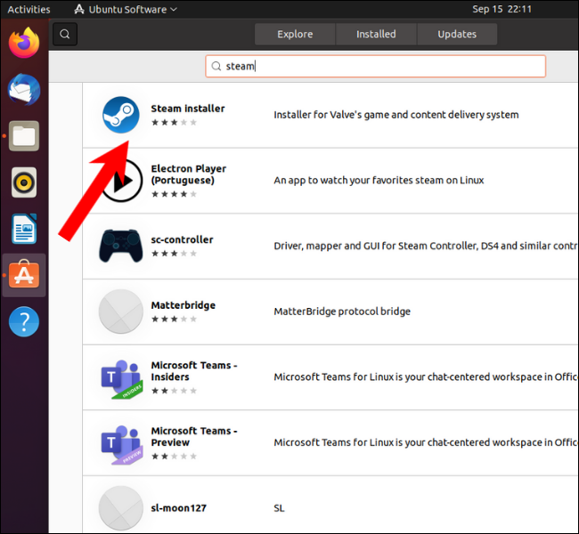 Find Steam Installer in Ubuntu software