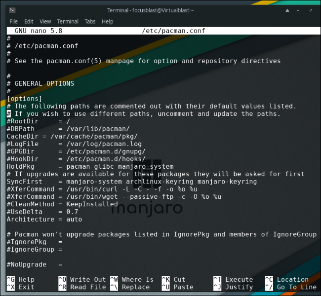 pacman config file in manjaro linux