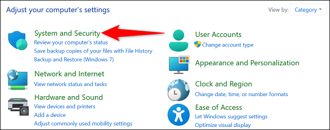 Choose "System and Security."