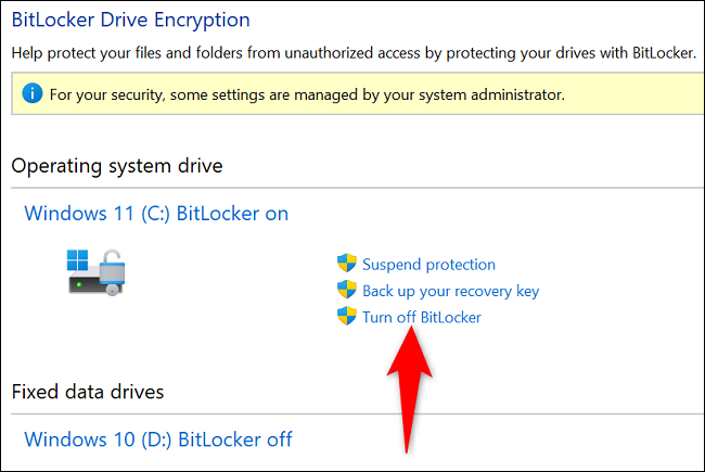 Select "Turn Off BitLocker."