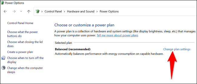 Plan settings inside Power Options on Windows 11 PC