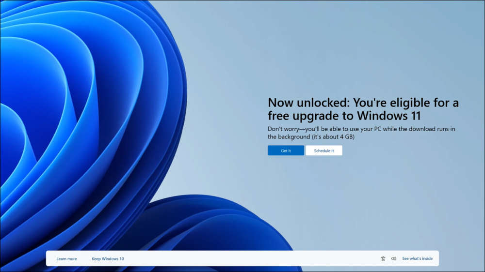 image: "Now unlocked: You're eligible for a free upgrade to Windows 11