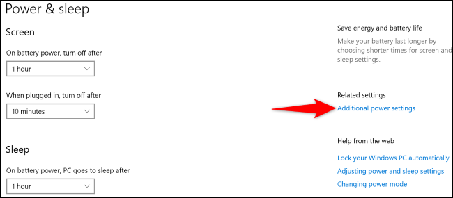 Choose "Additional Power Settings" on the right.