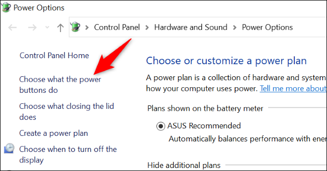 Select "Choose What the Power Buttons Do" on the left.