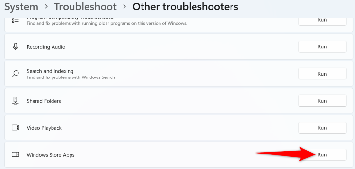 Select "Run" next to "Windows Store Apps."