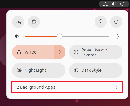 The GNOME 44 system menu showing the number of background applications