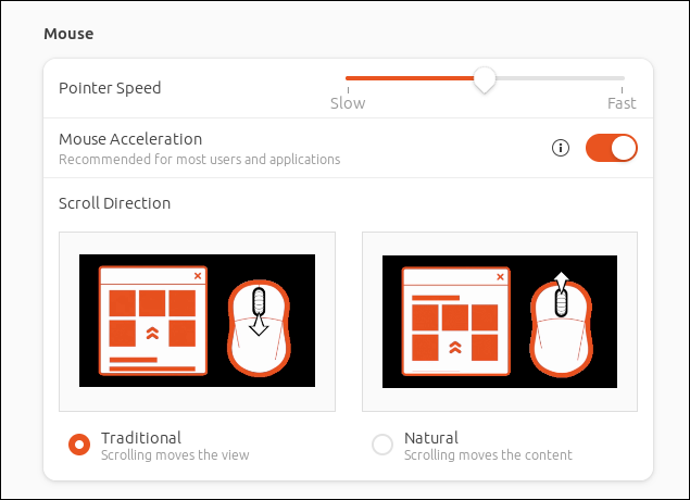 The Mouse pane in the GNOME Settings application